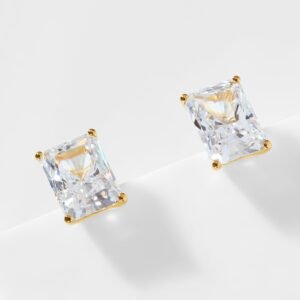 LARGE EMERALD CUT CZ STUD EARRINGS