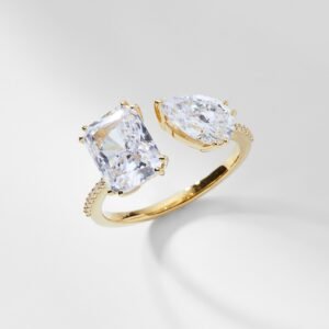 A LA CARTE EMERALD AND PEAR DUO CZ RING